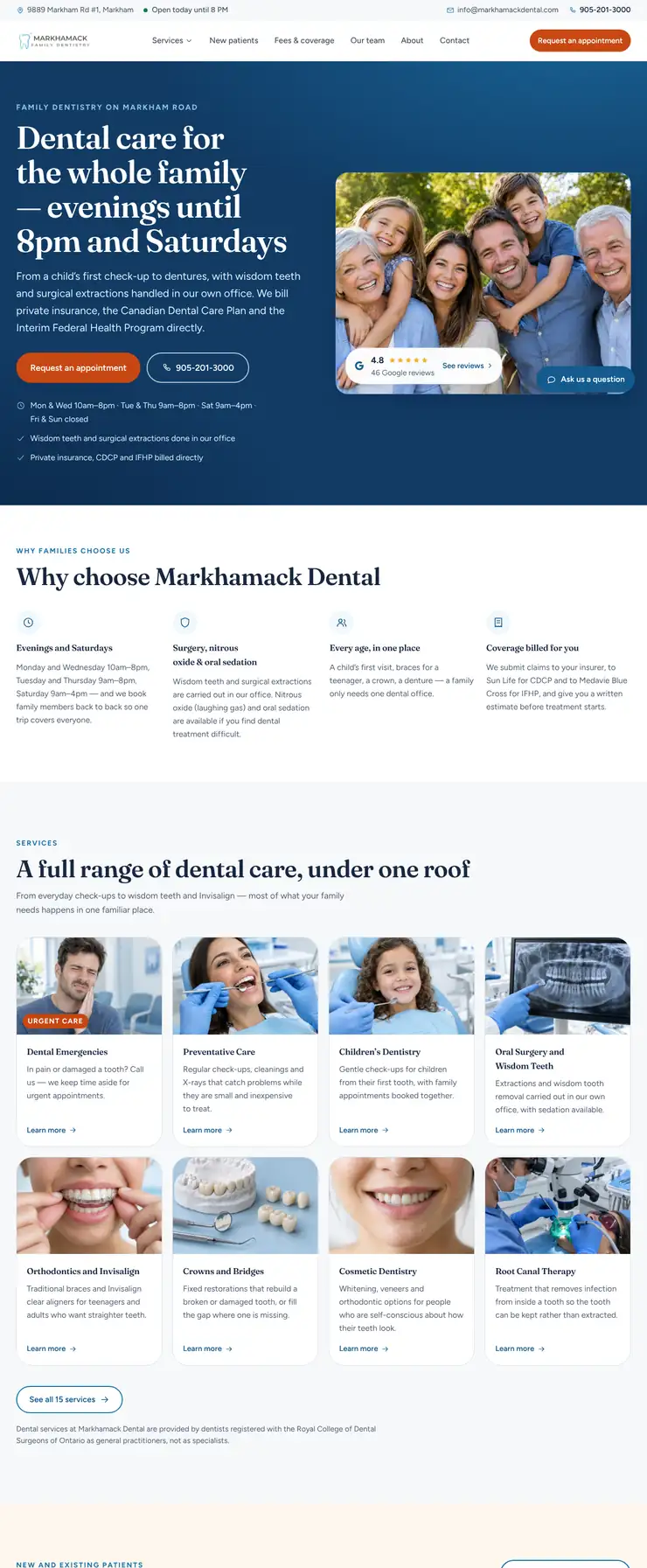 Markhamack Dental website